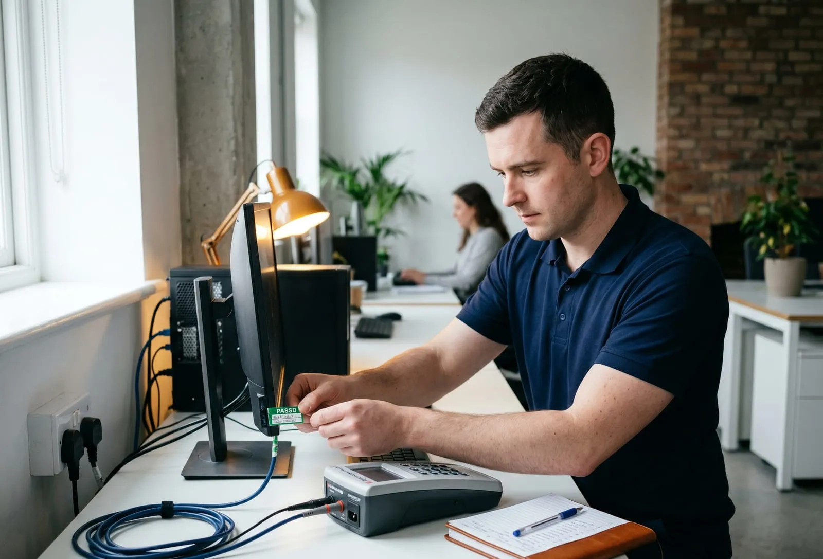 PAT testing a plug-in appliance with a portable appliance tester