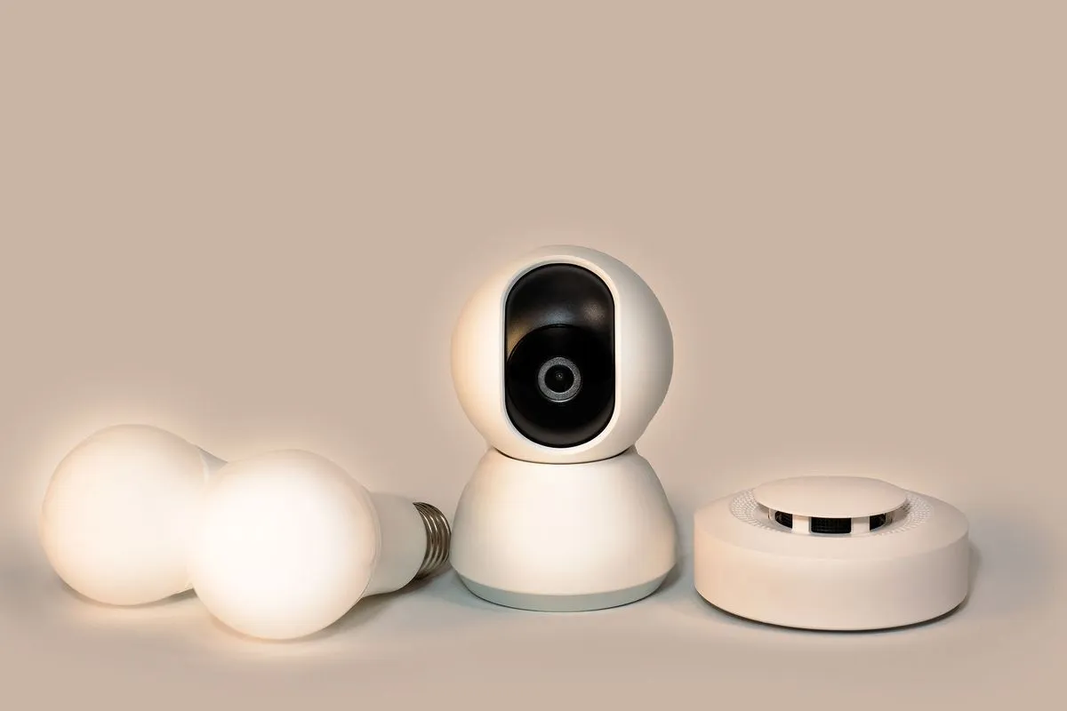 Modern home safety devices including a white smoke detector